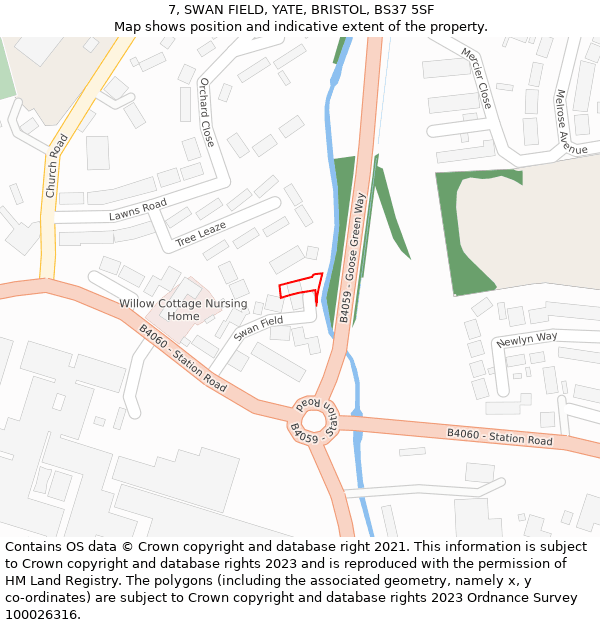 7, SWAN FIELD, YATE, BRISTOL, BS37 5SF: Location map and indicative extent of plot