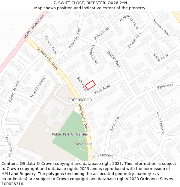 7, SWIFT CLOSE, BICESTER, OX26 2YN: Location map and indicative extent of plot