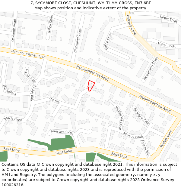 7, SYCAMORE CLOSE, CHESHUNT, WALTHAM CROSS, EN7 6BF: Location map and indicative extent of plot