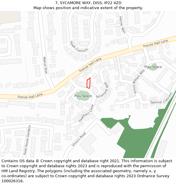 7, SYCAMORE WAY, DISS, IP22 4ZD: Location map and indicative extent of plot