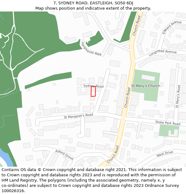 7, SYDNEY ROAD, EASTLEIGH, SO50 6DJ: Location map and indicative extent of plot