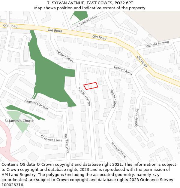 7, SYLVAN AVENUE, EAST COWES, PO32 6PT: Location map and indicative extent of plot