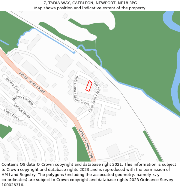 7, TADIA WAY, CAERLEON, NEWPORT, NP18 3PG: Location map and indicative extent of plot