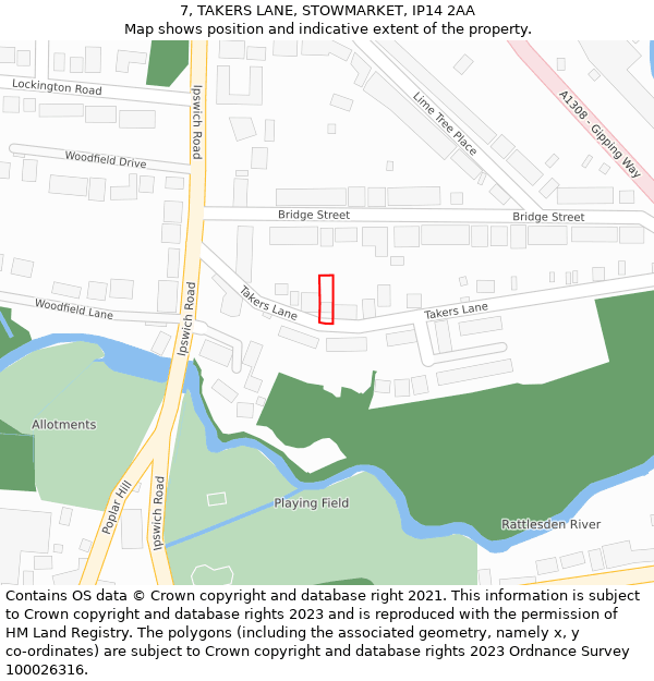 7, TAKERS LANE, STOWMARKET, IP14 2AA: Location map and indicative extent of plot