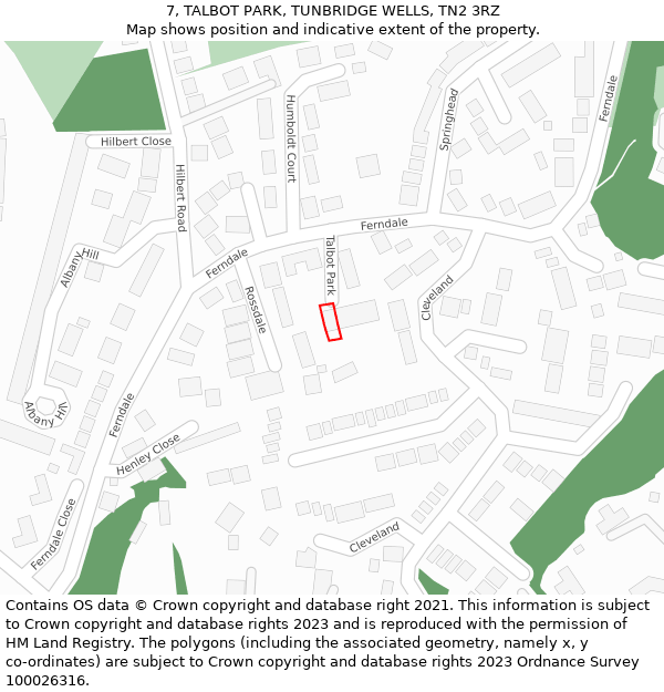 7, TALBOT PARK, TUNBRIDGE WELLS, TN2 3RZ: Location map and indicative extent of plot