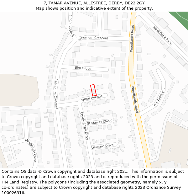 7, TAMAR AVENUE, ALLESTREE, DERBY, DE22 2GY: Location map and indicative extent of plot