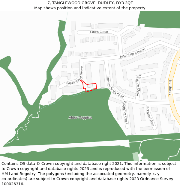 7, TANGLEWOOD GROVE, DUDLEY, DY3 3QE: Location map and indicative extent of plot
