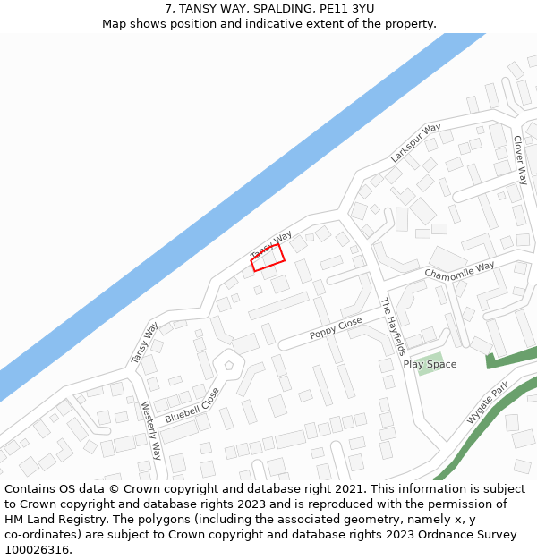 7, TANSY WAY, SPALDING, PE11 3YU: Location map and indicative extent of plot