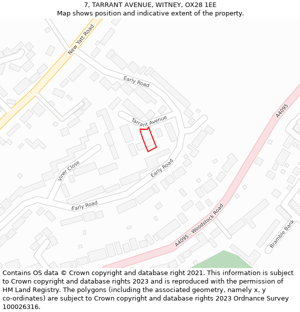 7, TARRANT AVENUE, WITNEY, OX28 1EE: Location map and indicative extent of plot