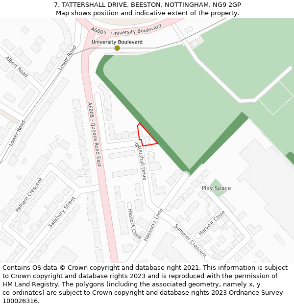 7, TATTERSHALL DRIVE, BEESTON, NOTTINGHAM, NG9 2GP: Location map and indicative extent of plot