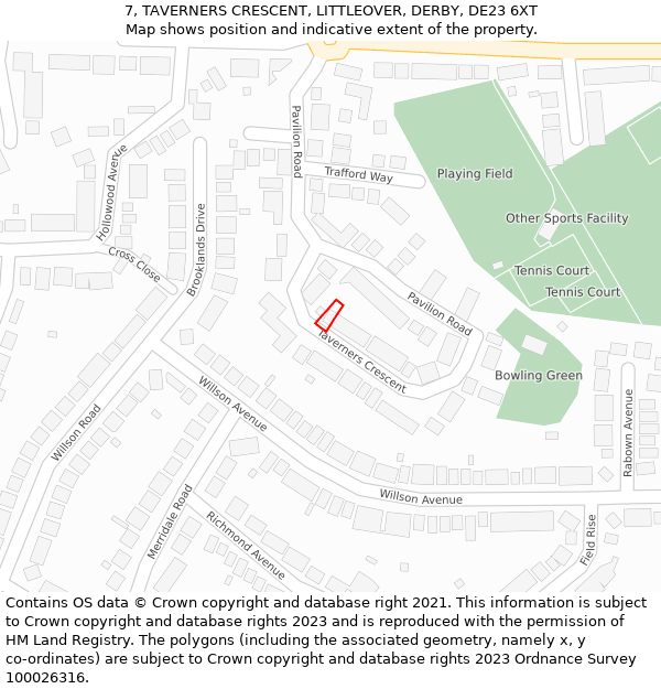 7, TAVERNERS CRESCENT, LITTLEOVER, DERBY, DE23 6XT: Location map and indicative extent of plot