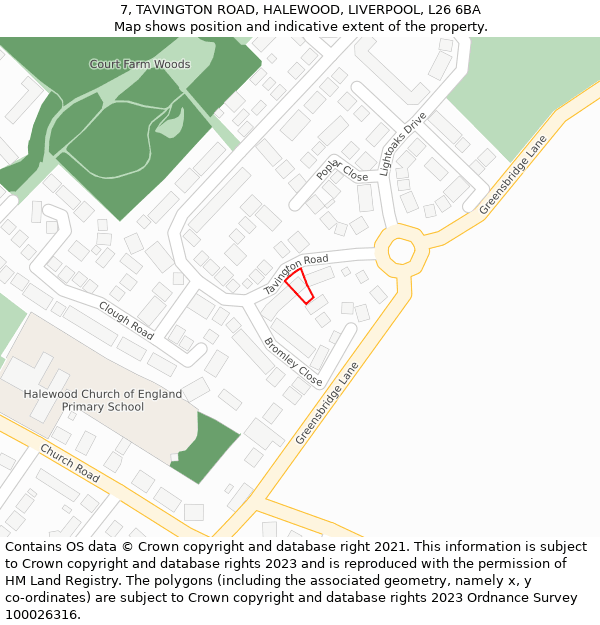 7, TAVINGTON ROAD, HALEWOOD, LIVERPOOL, L26 6BA: Location map and indicative extent of plot