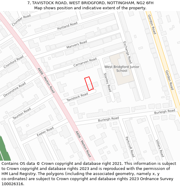 7, TAVISTOCK ROAD, WEST BRIDGFORD, NOTTINGHAM, NG2 6FH: Location map and indicative extent of plot