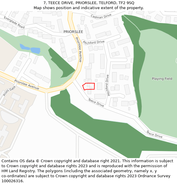 7, TEECE DRIVE, PRIORSLEE, TELFORD, TF2 9SQ: Location map and indicative extent of plot