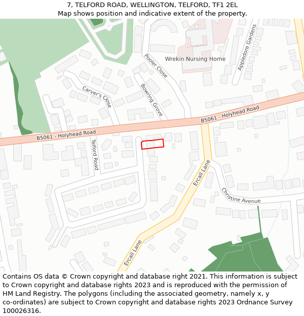 7, TELFORD ROAD, WELLINGTON, TELFORD, TF1 2EL: Location map and indicative extent of plot