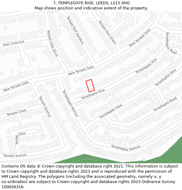 7, TEMPLEGATE RISE, LEEDS, LS15 0HG: Location map and indicative extent of plot
