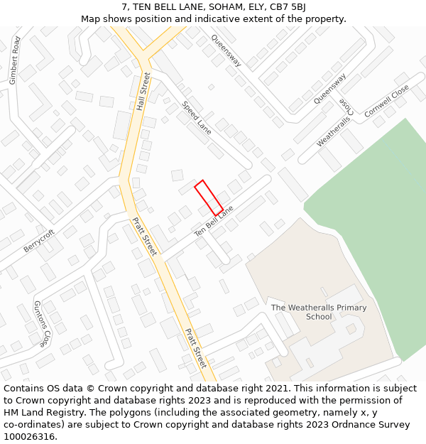 7, TEN BELL LANE, SOHAM, ELY, CB7 5BJ: Location map and indicative extent of plot