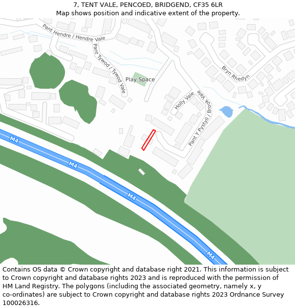 7, TENT VALE, PENCOED, BRIDGEND, CF35 6LR: Location map and indicative extent of plot