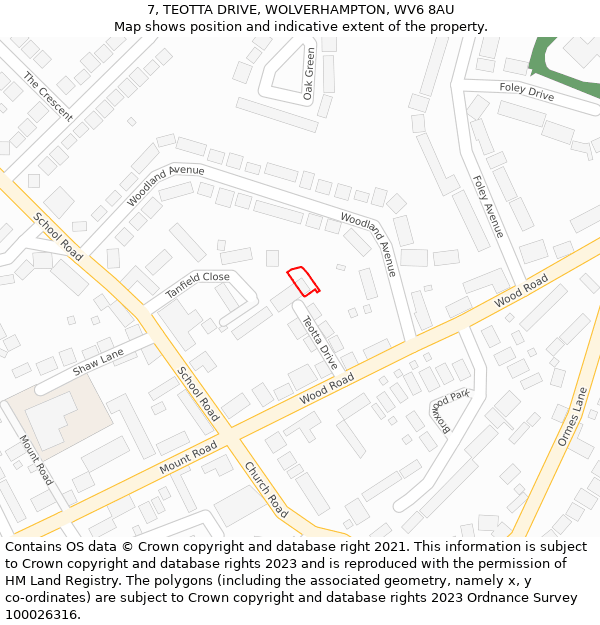 7, TEOTTA DRIVE, WOLVERHAMPTON, WV6 8AU: Location map and indicative extent of plot