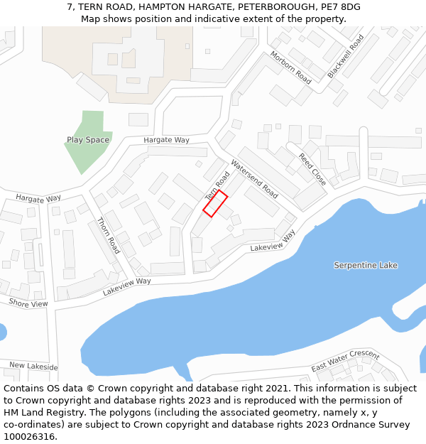 7, TERN ROAD, HAMPTON HARGATE, PETERBOROUGH, PE7 8DG: Location map and indicative extent of plot