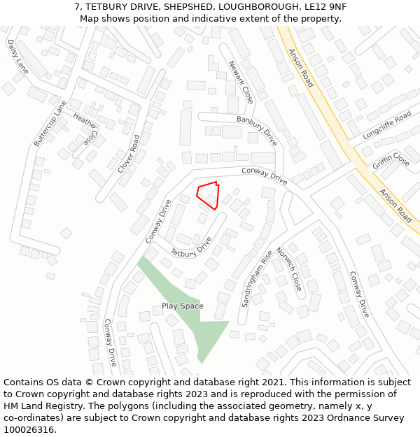 7, TETBURY DRIVE, SHEPSHED, LOUGHBOROUGH, LE12 9NF: Location map and indicative extent of plot