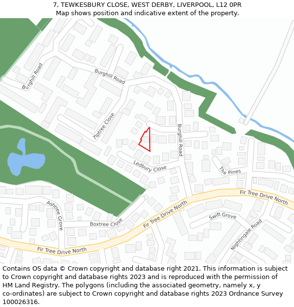 7, TEWKESBURY CLOSE, WEST DERBY, LIVERPOOL, L12 0PR: Location map and indicative extent of plot