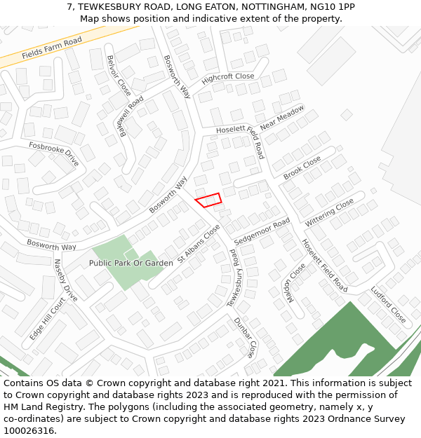 7, TEWKESBURY ROAD, LONG EATON, NOTTINGHAM, NG10 1PP: Location map and indicative extent of plot