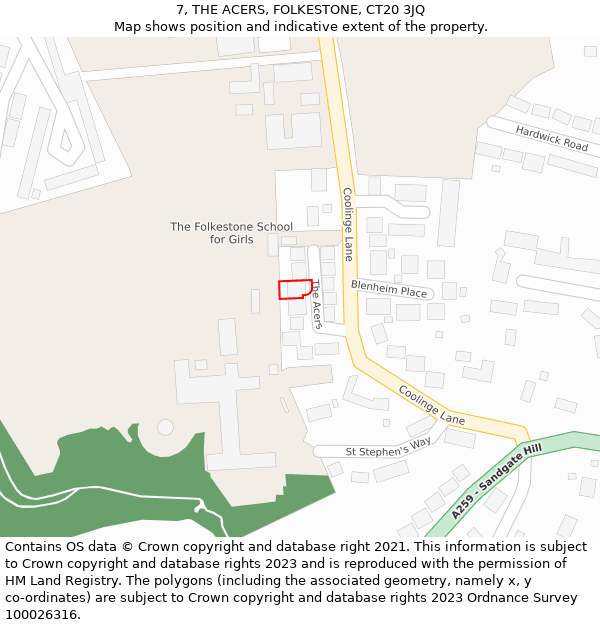 7, THE ACERS, FOLKESTONE, CT20 3JQ: Location map and indicative extent of plot