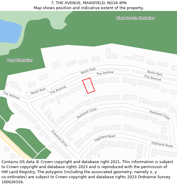 7, THE AVENUE, MANSFIELD, NG18 4PN: Location map and indicative extent of plot