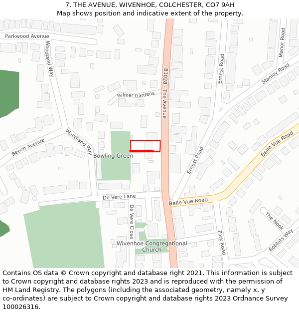 7, THE AVENUE, WIVENHOE, COLCHESTER, CO7 9AH: Location map and indicative extent of plot