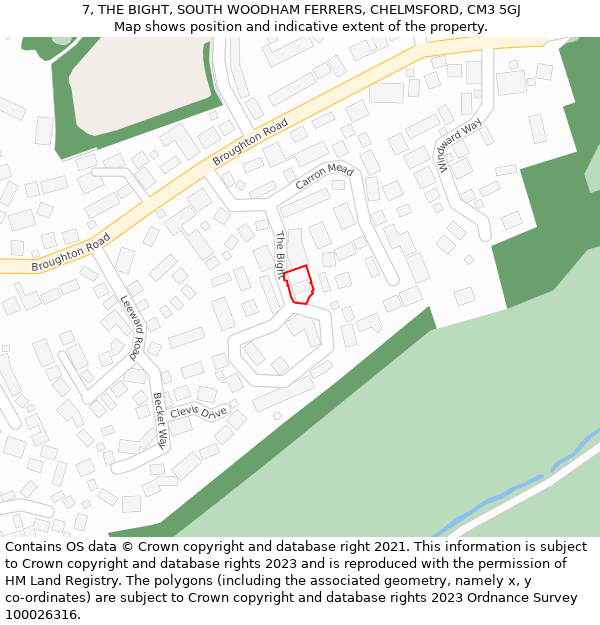 7, THE BIGHT, SOUTH WOODHAM FERRERS, CHELMSFORD, CM3 5GJ: Location map and indicative extent of plot
