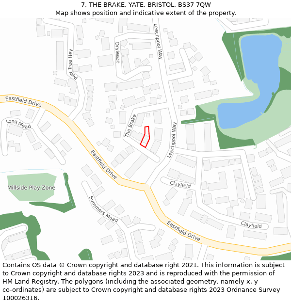 7, THE BRAKE, YATE, BRISTOL, BS37 7QW: Location map and indicative extent of plot