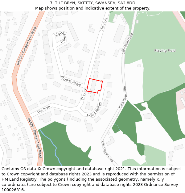 7, THE BRYN, SKETTY, SWANSEA, SA2 8DD: Location map and indicative extent of plot