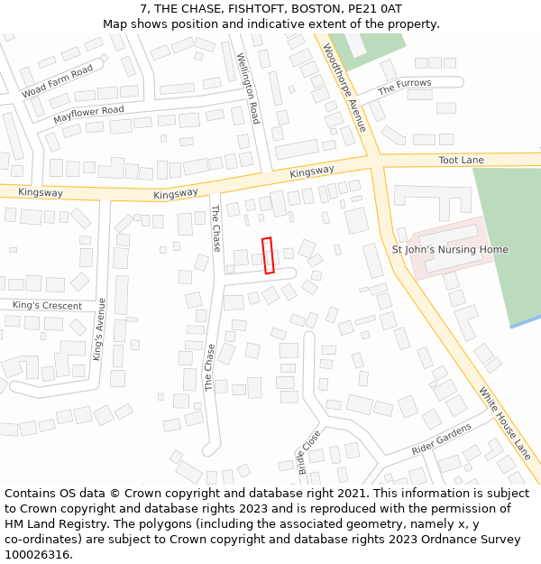 7, THE CHASE, FISHTOFT, BOSTON, PE21 0AT: Location map and indicative extent of plot