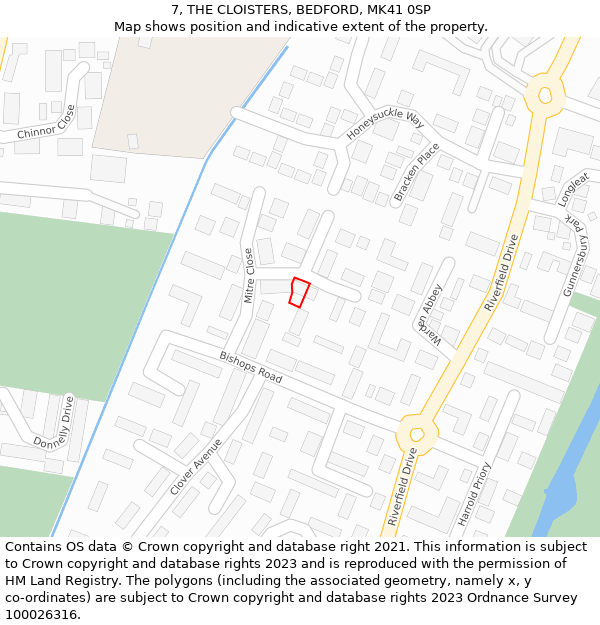 7, THE CLOISTERS, BEDFORD, MK41 0SP: Location map and indicative extent of plot