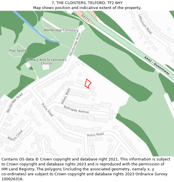 7, THE CLOISTERS, TELFORD, TF2 6HY: Location map and indicative extent of plot