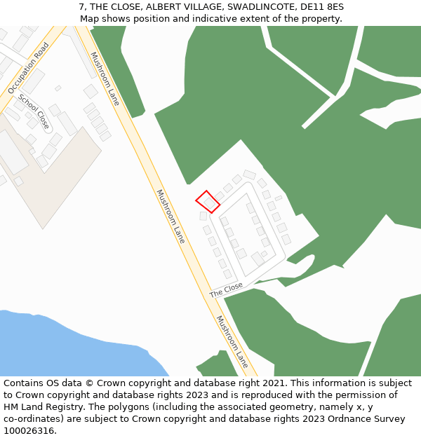 7, THE CLOSE, ALBERT VILLAGE, SWADLINCOTE, DE11 8ES: Location map and indicative extent of plot