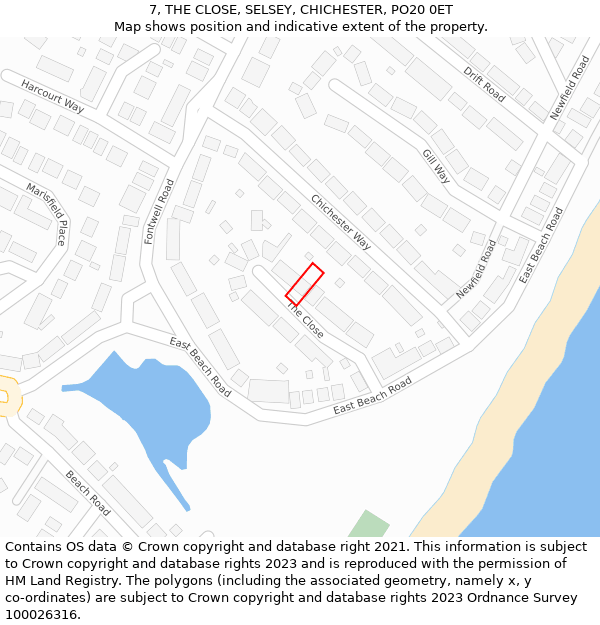 7, THE CLOSE, SELSEY, CHICHESTER, PO20 0ET: Location map and indicative extent of plot