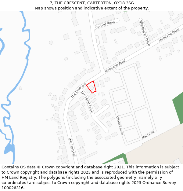 7, THE CRESCENT, CARTERTON, OX18 3SG: Location map and indicative extent of plot