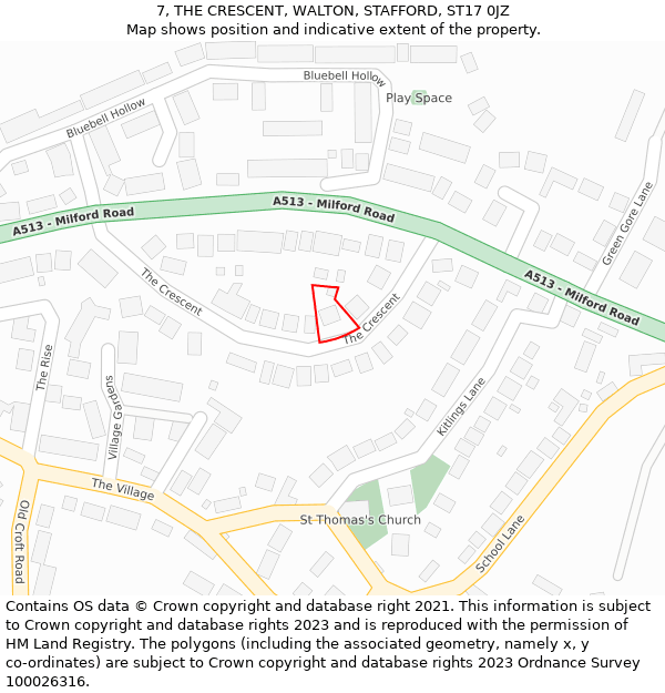 7, THE CRESCENT, WALTON, STAFFORD, ST17 0JZ: Location map and indicative extent of plot