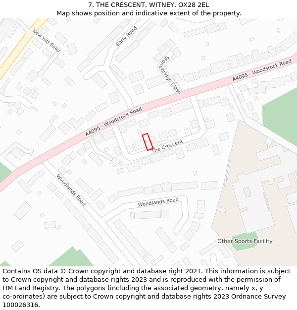 7, THE CRESCENT, WITNEY, OX28 2EL: Location map and indicative extent of plot