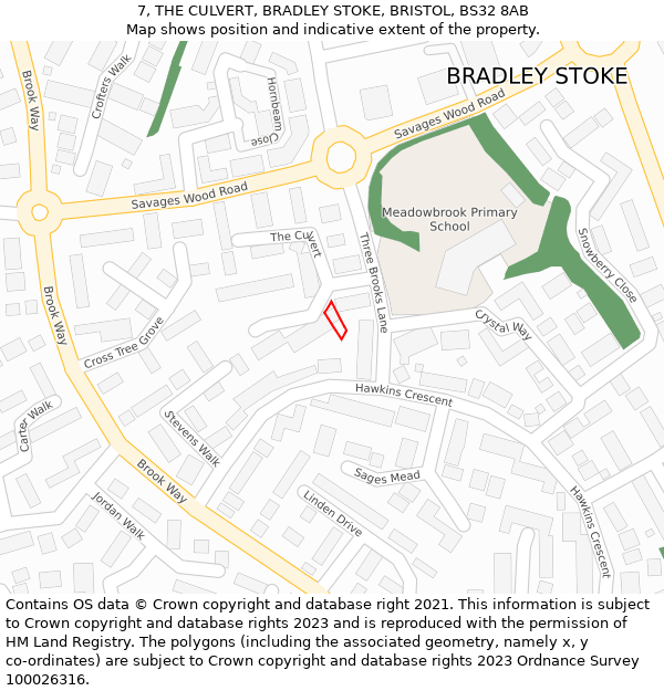 7, THE CULVERT, BRADLEY STOKE, BRISTOL, BS32 8AB: Location map and indicative extent of plot