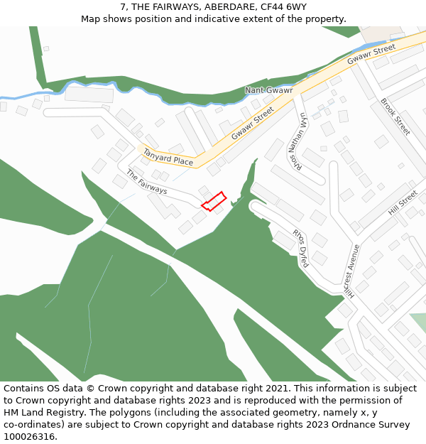 7, THE FAIRWAYS, ABERDARE, CF44 6WY: Location map and indicative extent of plot