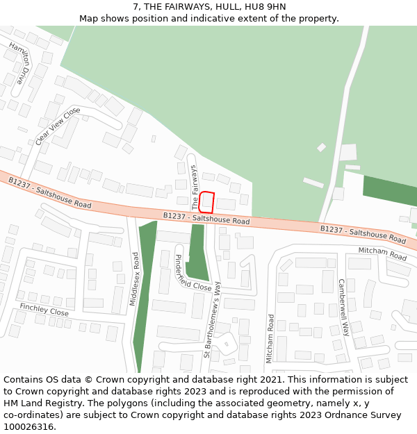 7, THE FAIRWAYS, HULL, HU8 9HN: Location map and indicative extent of plot