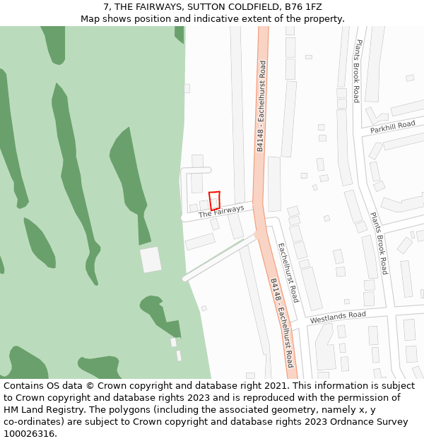 7, THE FAIRWAYS, SUTTON COLDFIELD, B76 1FZ: Location map and indicative extent of plot