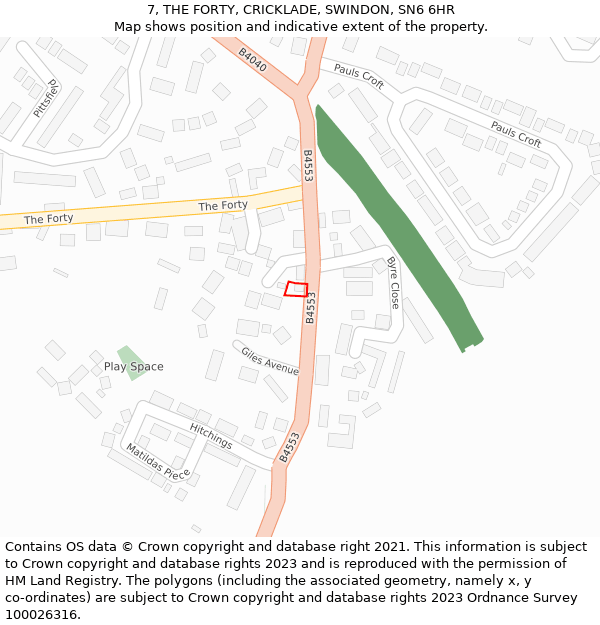 7, THE FORTY, CRICKLADE, SWINDON, SN6 6HR: Location map and indicative extent of plot