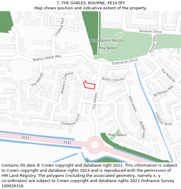 7, THE GABLES, BOURNE, PE10 0FY: Location map and indicative extent of plot