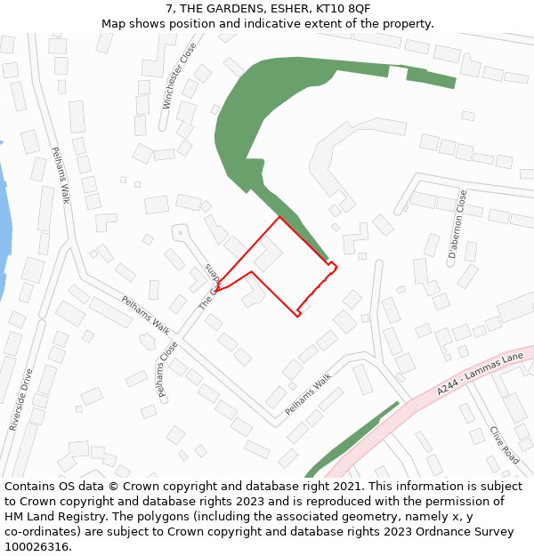 7, THE GARDENS, ESHER, KT10 8QF: Location map and indicative extent of plot