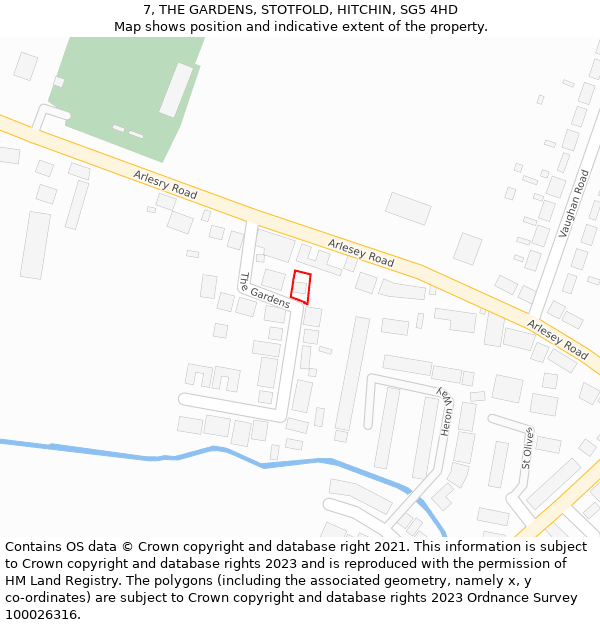 7, THE GARDENS, STOTFOLD, HITCHIN, SG5 4HD: Location map and indicative extent of plot