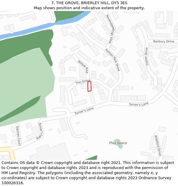 7, THE GROVE, BRIERLEY HILL, DY5 3ES: Location map and indicative extent of plot